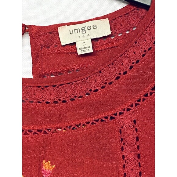 Umgee Womens Top size Small Red Floral Embroidered Boho Crepe Style Top - Picture 5 of 8